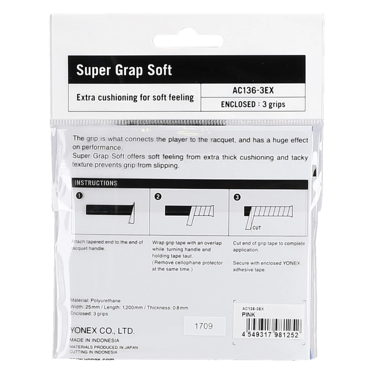 Yonex Overgrip Super Grap Soft 0.8mm Pink 3er â Bild 2