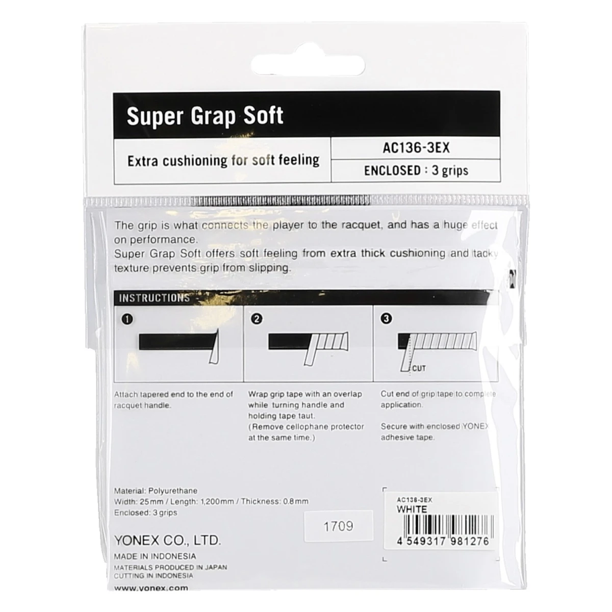 Yonex Overgrip Super Grap Soft 0.8mm Weiss 3er â Bild 2