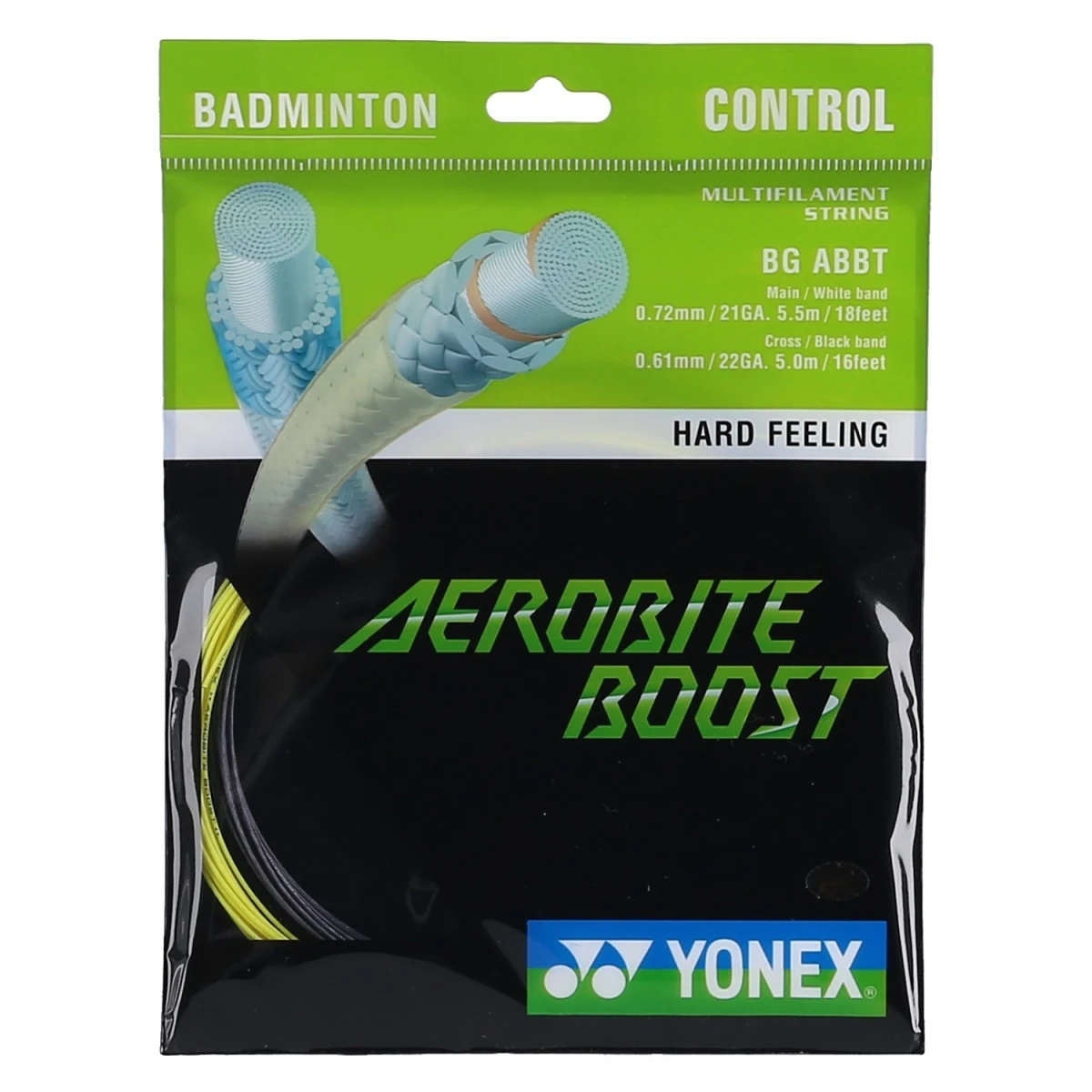 Yonex Badmintonsaite Aerobite Boost Hybrid 0.61/0.72 Grau/gelb 10m Set