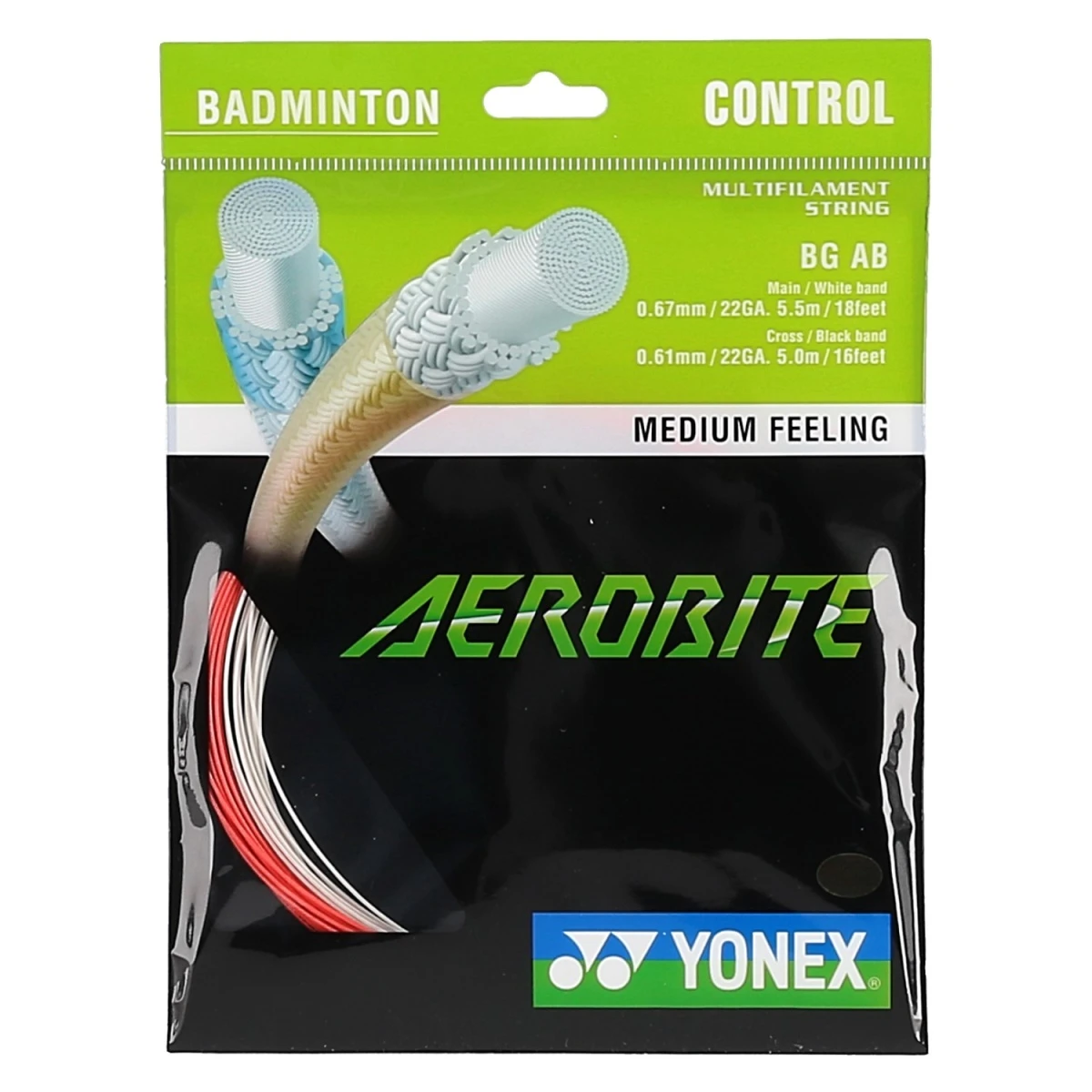 Yonex Badmintonsaite Aerobite Hybrid 0.61/0.67 Weiss/rot 10m Set