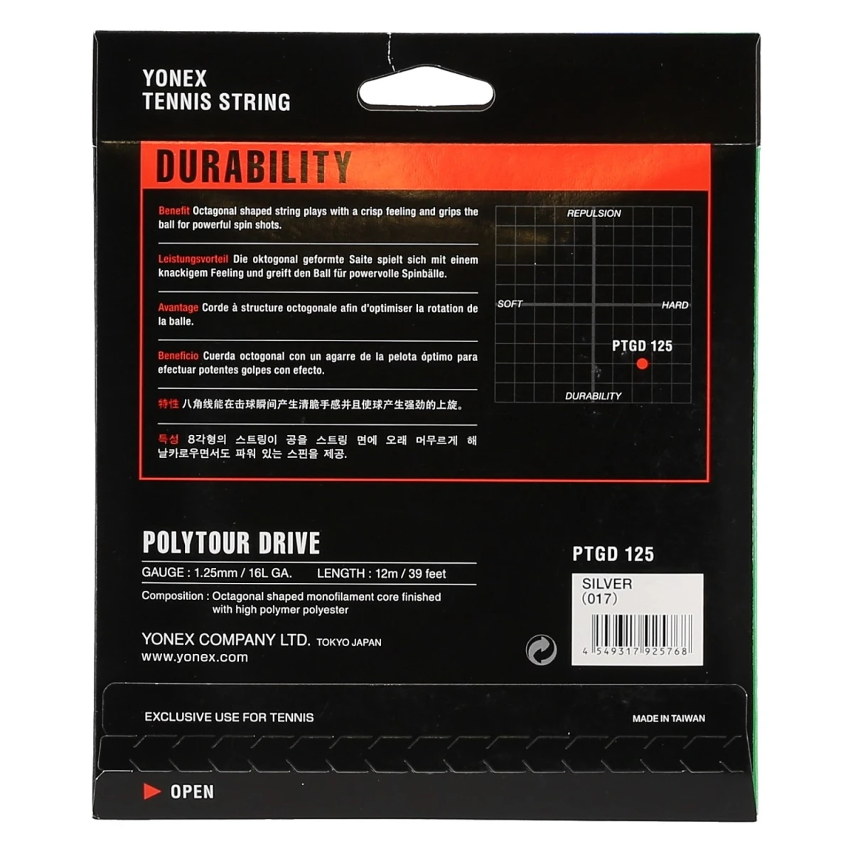 Besaitung Mit Tennissaite Yonex Poly Tour Drive 1.25 (Haltbarkeit+Spin) Silber â Bild 2