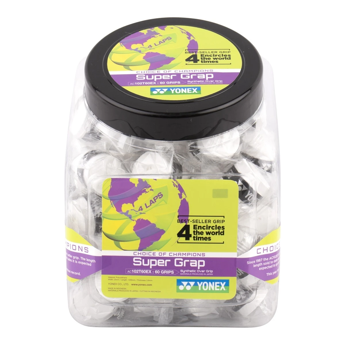 Yonex Overgrip Super Grap 0.6mm (Komfort/glatt/leicht Haftend) Weiss 60er Box