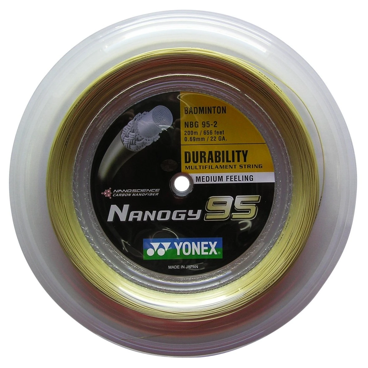 Yonex Badmintonsaite Nanogy 95 (Haltbarkeit+Power) Gold 200m Rolle