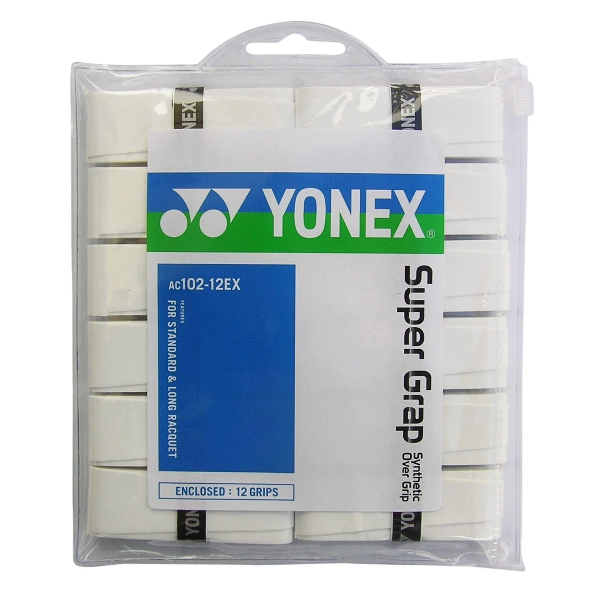 Yonex Overgrip Super Grap 0.6mm (Komfort/glatt/leicht Haftend) Weiss 12er Clip-Beutel